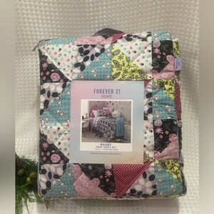 Forever 21 Floral Patchwork Quilt - Pink, Blue, Black, White